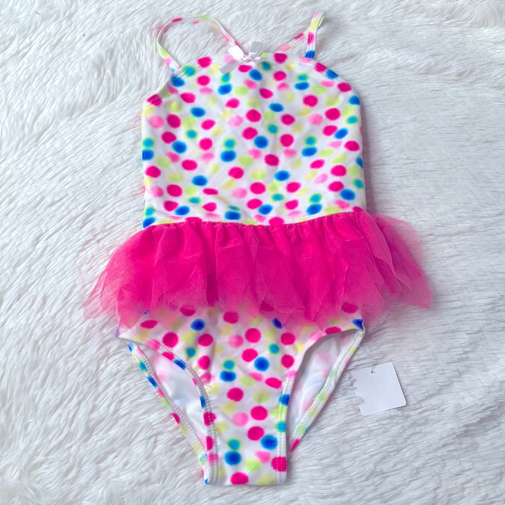 Flapdoodles Pink Polka Dot Tulle Two Piece Bikini Size 2T